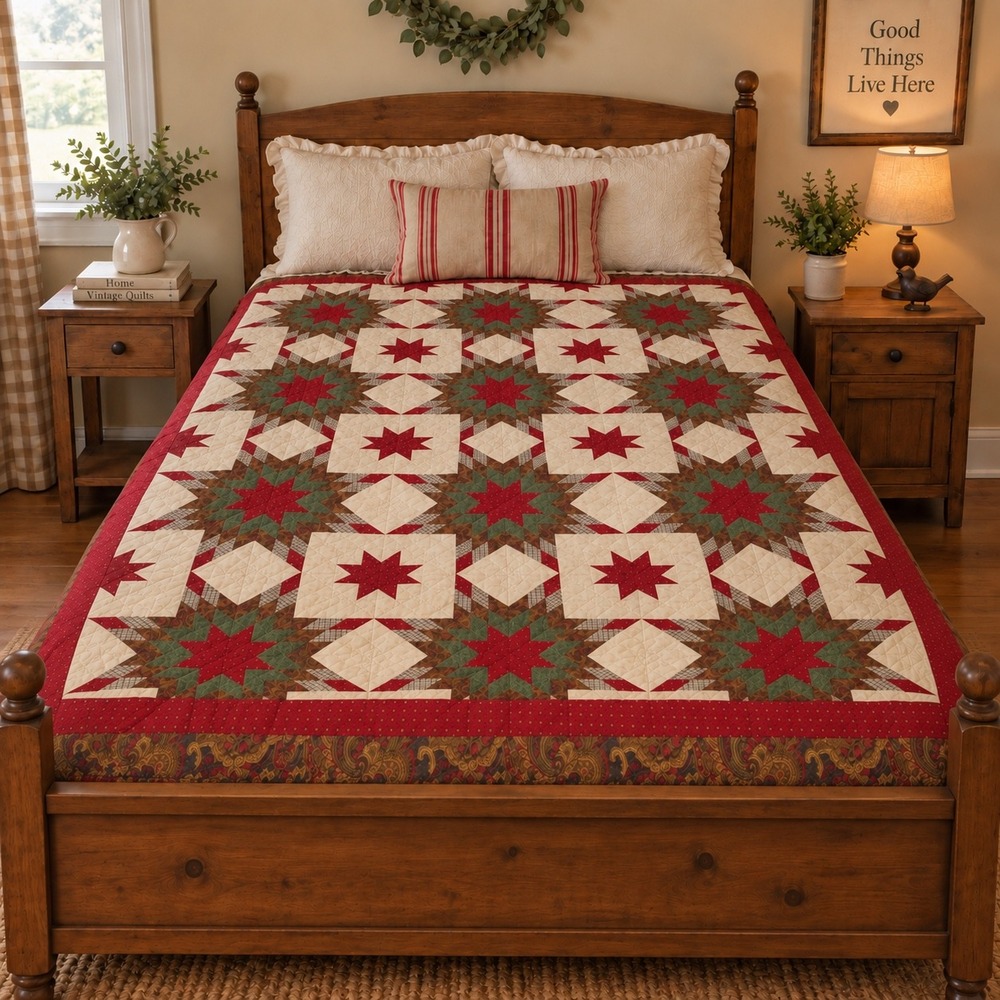 Antique Log Cabin Quilt Full Double Short Drop Summer Weight Hand Quilted 1920s